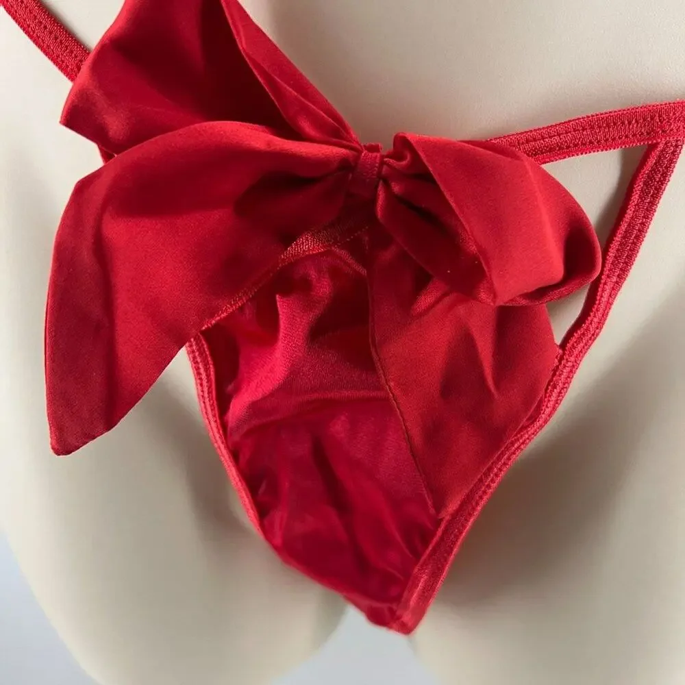 Womens Red Hot Sexy Lingerie Naughty Play Set 3 Pcs Sleepwear Lace Medium